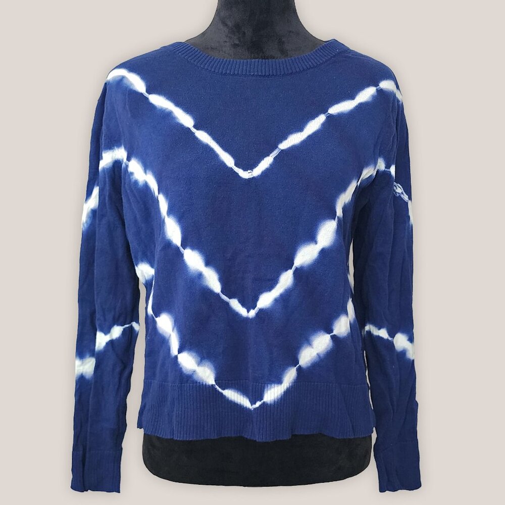 APT. 9 Navy Blue & White Tie Dye Long Sleeve Sweater Top Women's Cotton Shirt